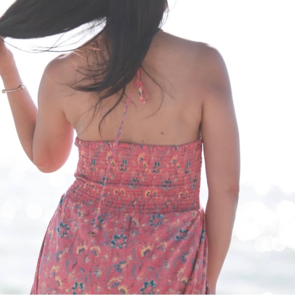 Floral Split front romper with attached shorts and smock halter top. - Picture 13 of 13